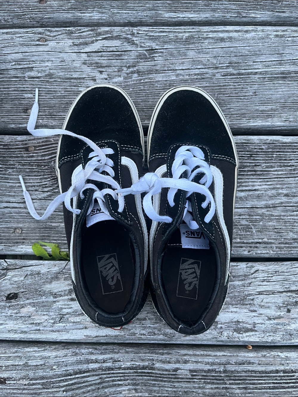 Worn Out Vans Black and White Old Skool Sneakers